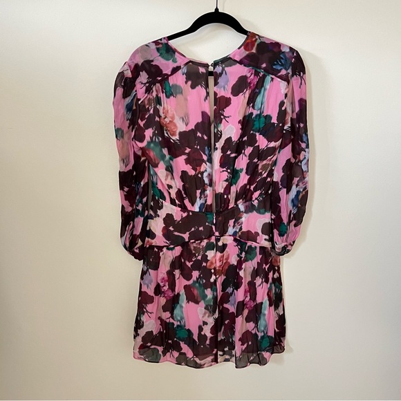 REISS JOSEPHINE PINK FLORAL PRINTED MINI LONG SLEEVE DRESS size 4 - Picture 6 of 11